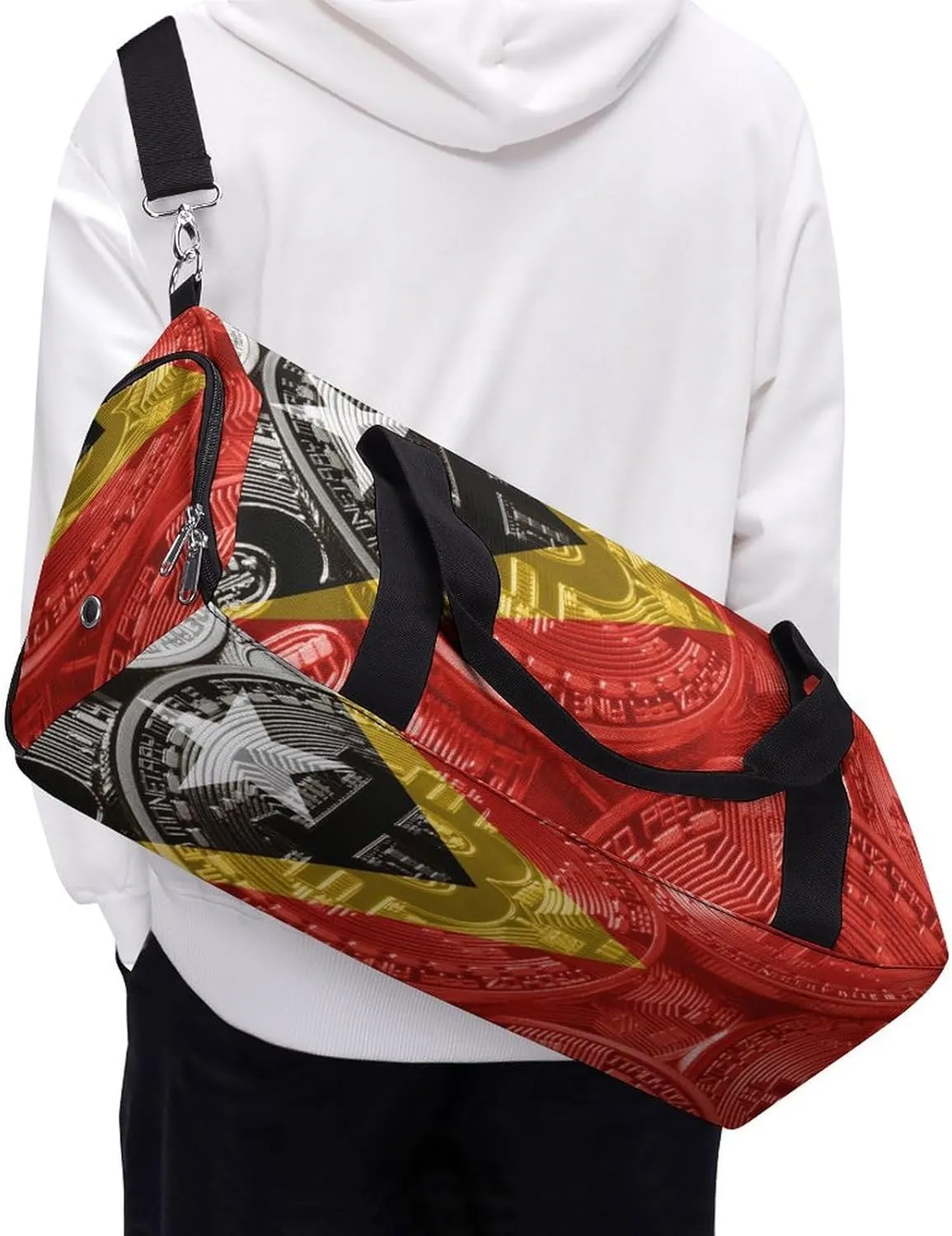 East Timor Flag Bitcoin Sports Duffel Bag with Wet Pocket and Shoe Compartment for Gym