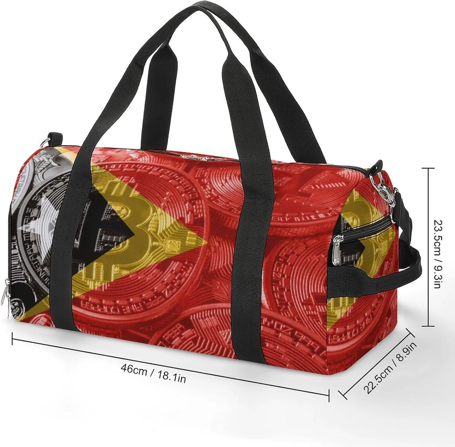 East Timor Flag Bitcoin Sports Duffel Bag with Wet Pocket and Shoe Compartment for Gym