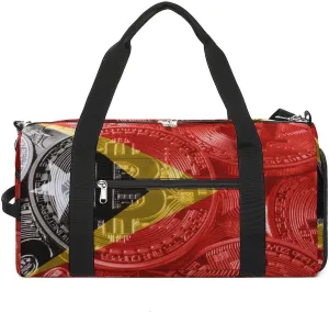 East Timor Flag Bitcoin Sports Duffel Bag with Wet Pocket and Shoe Compartment for Gym