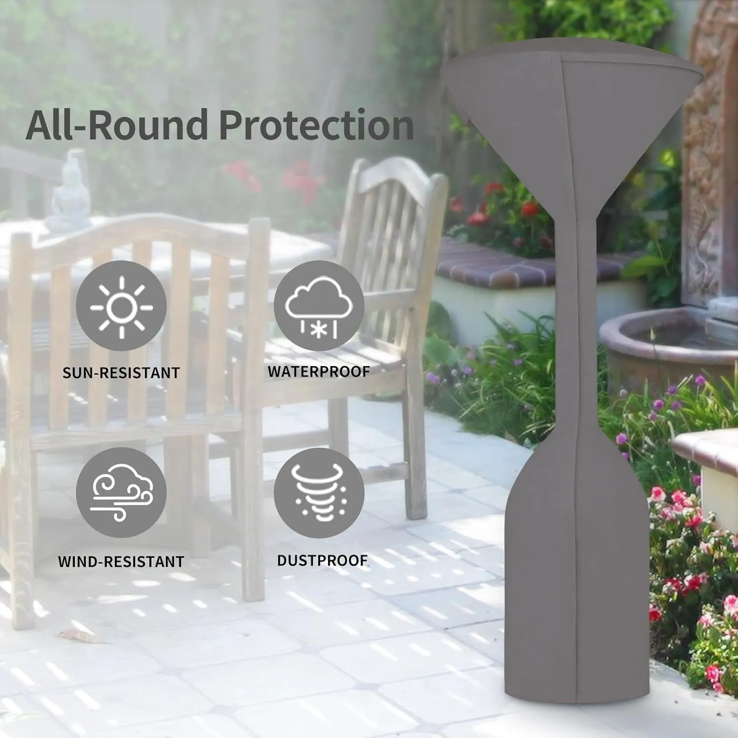 Easy-Going Stand-Up Patio Heater Cover with Zipper and Storage Bag, Waterproof Outdoor Heater Cover Dustproof, UV-Resisant, Wind-Resistant (95" H x 34" D x 19" B, Grey)