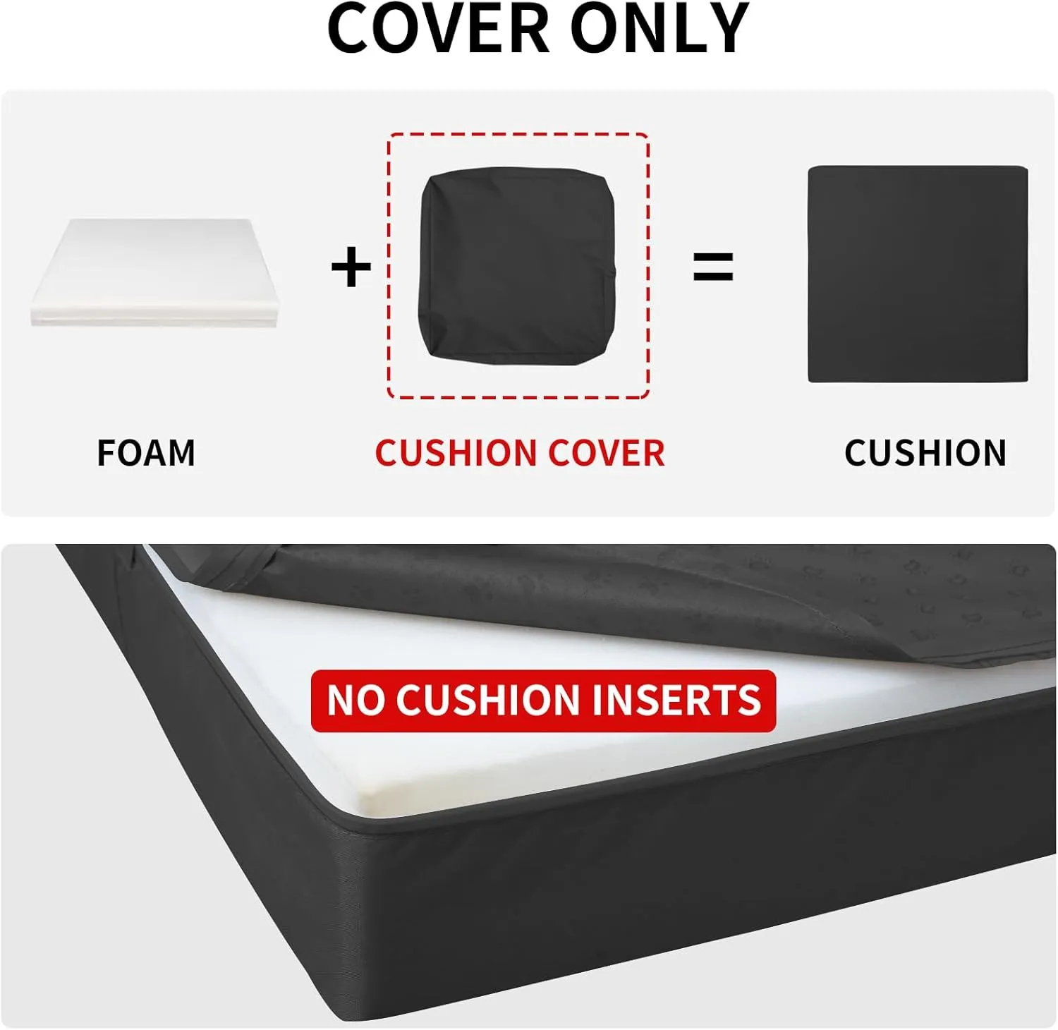 Easy-Going Waterproof Patio Cushion Covers ONLY Cover 24x24x4 inch 4 Pack Replacement Non-Slip Outdoor Seat Cushion Slipcover with Zipper. Black