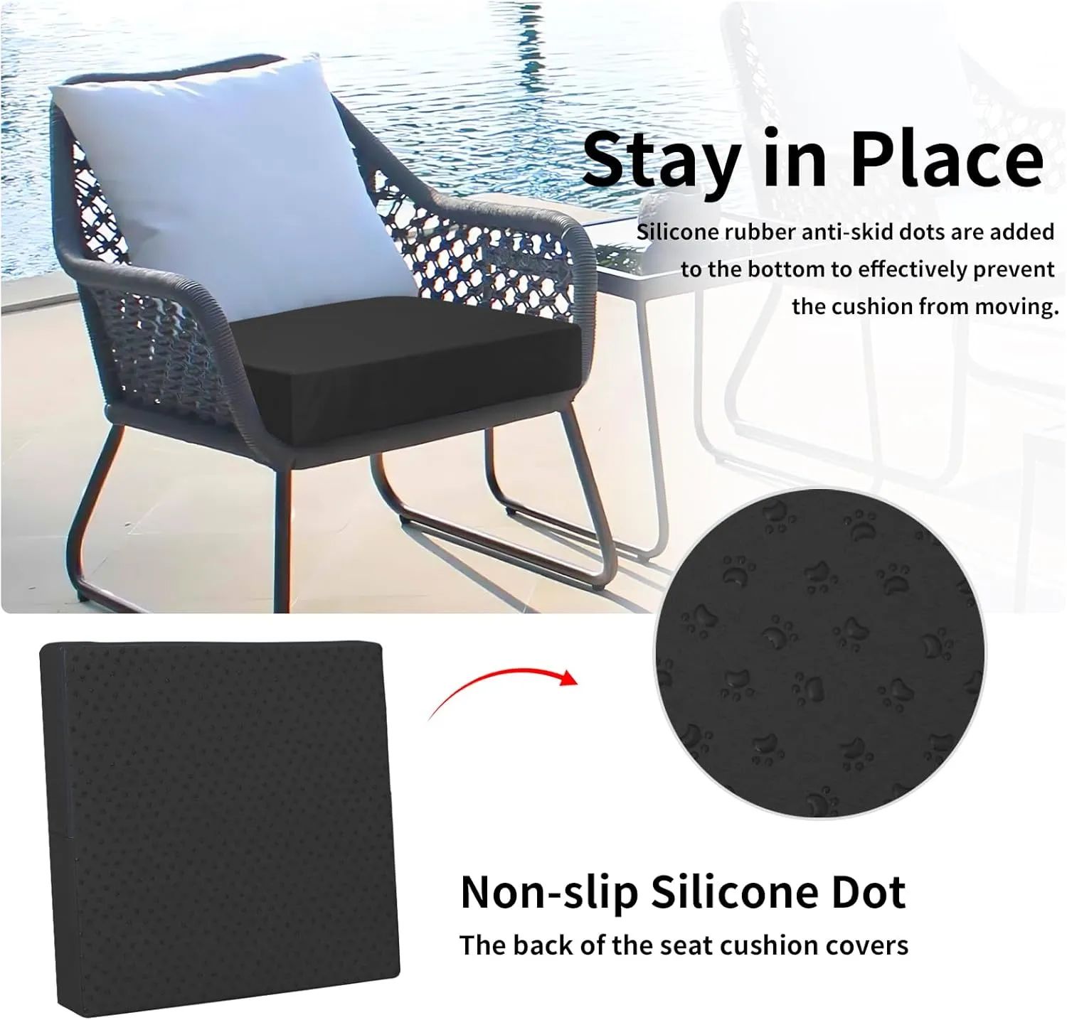 Easy-Going Waterproof Patio Cushion Covers ONLY Cover 24x24x4 inch 4 Pack Replacement Non-Slip Outdoor Seat Cushion Slipcover with Zipper. Black