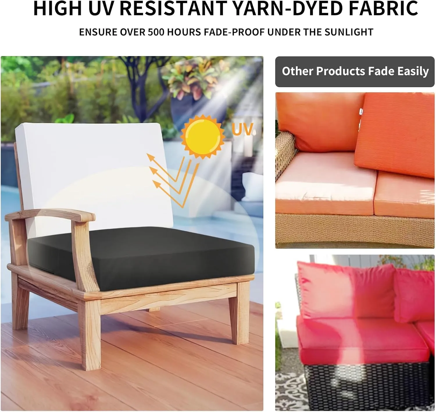 Easy-Going Waterproof Patio Cushion Covers ONLY Cover 24x24x4 inch 4 Pack Replacement Non-Slip Outdoor Seat Cushion Slipcover with Zipper. Black