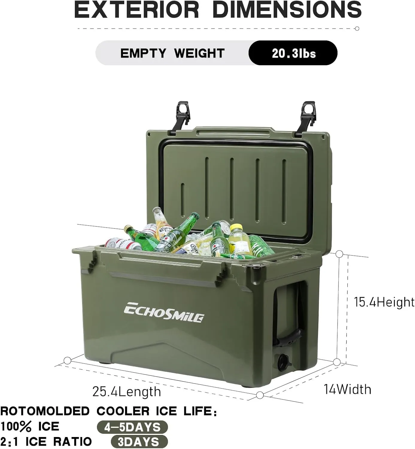 EchoSmile 25/30/35/40/60/75 Quart Rotomolded Cooler, Built to Stand up to The Rigors of The Journey