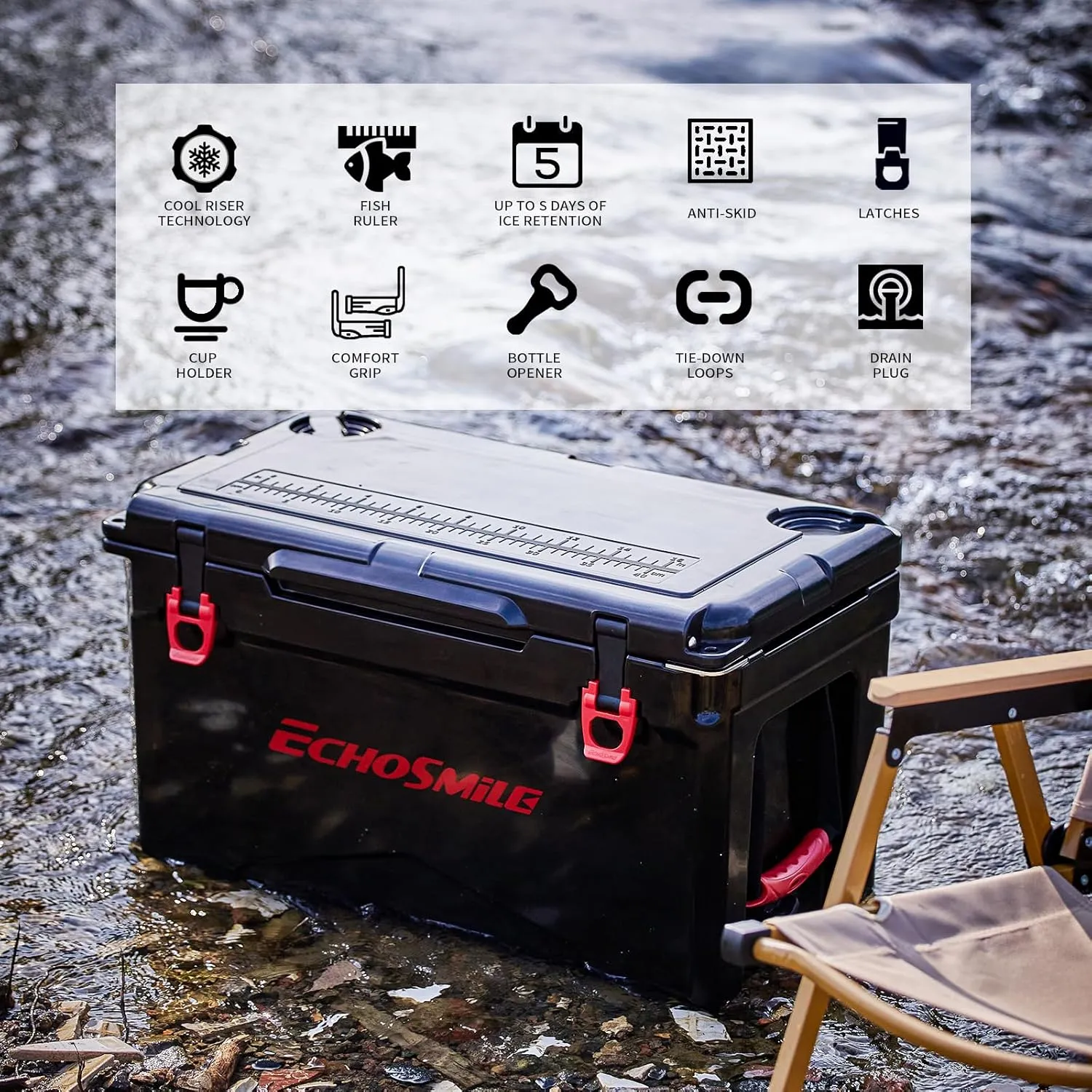 EchoSmile 25/30/35/40/60/75 Quart Rotomolded Cooler, Built to Stand up to The Rigors of The Journey