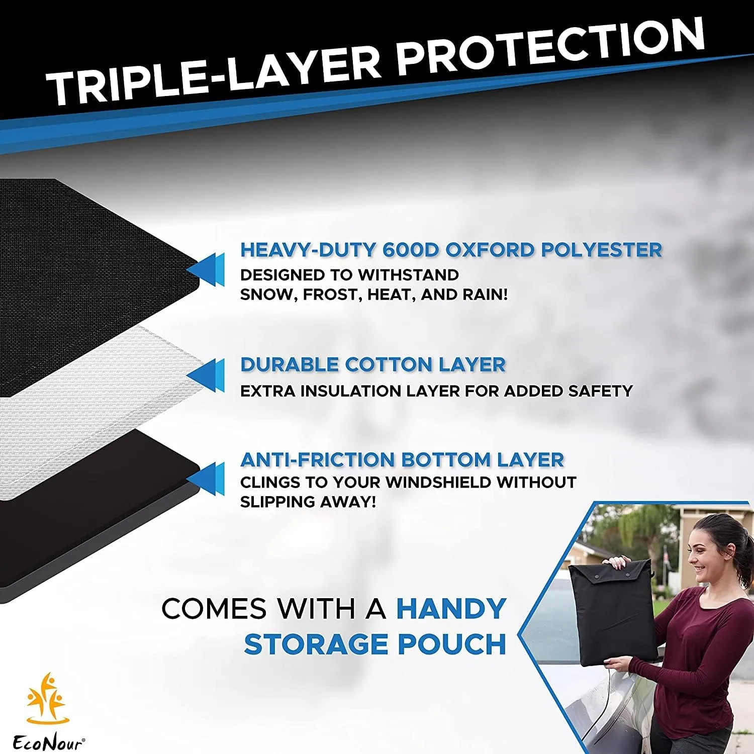 EcoNour Windshield Cover for Ice and Snow | Snow Cover for Car with Side Mirror & Wiper Protection | Durable 600D Oxford Fabric Winter Windshield Snow Cover for All-Weather Protection