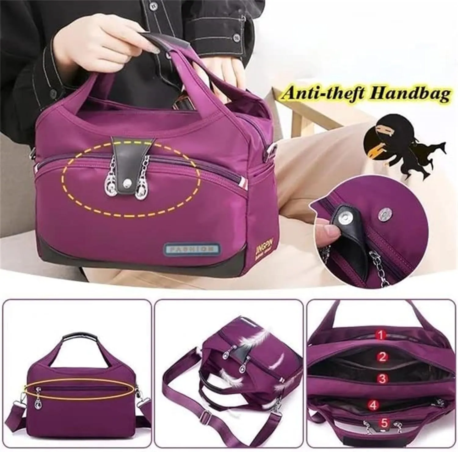 Emrefashion Bags, Women's Fashion Anti-Theft Handbag, Crossbody Bag, Shoulder Handbags, Waterproof Oxford Cloth (Taro Purple,One size)