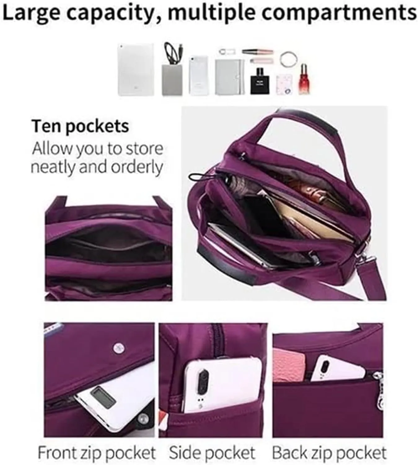 Emrefashion Bags, Women's Fashion Anti-Theft Handbag, Crossbody Bag, Shoulder Handbags, Waterproof Oxford Cloth (Taro Purple,One size)