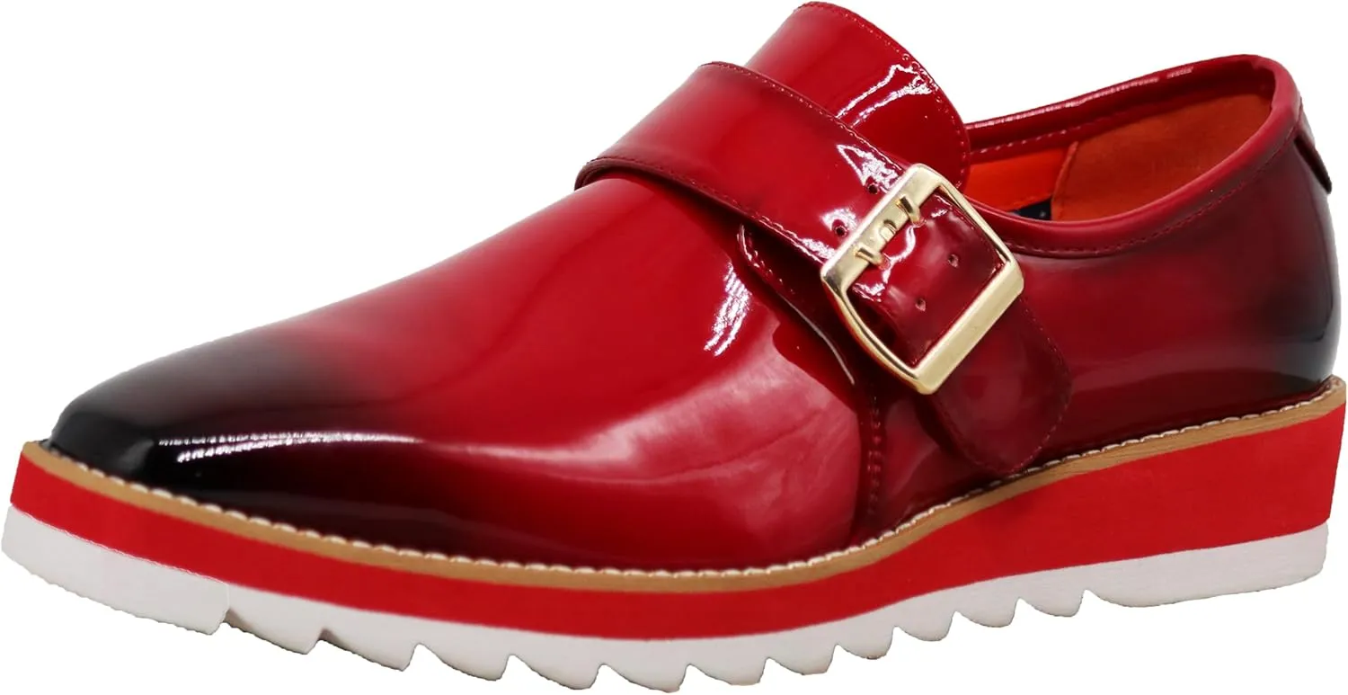 Enzo Romeo FREL Men's Patent Monk Strap Buckle Slip On Loafer Dress Shoes