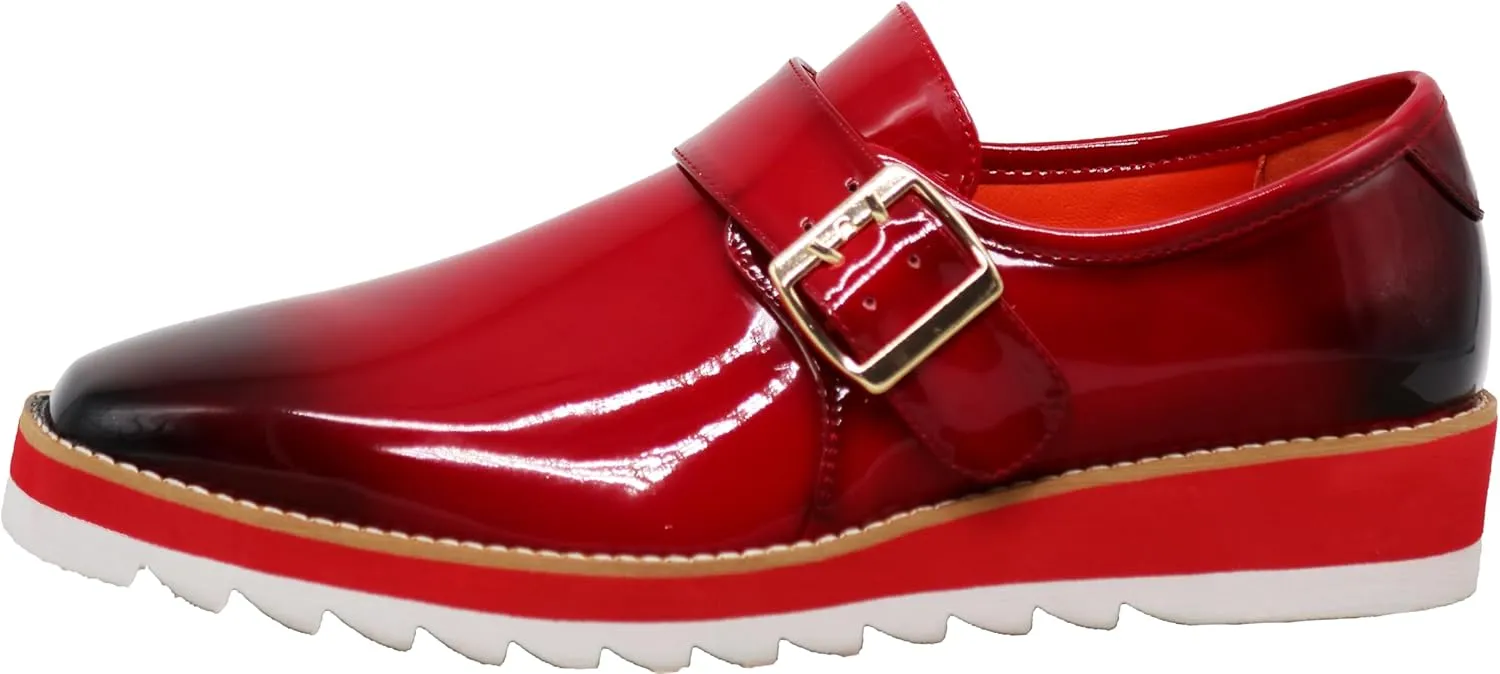 Enzo Romeo FREL Men's Patent Monk Strap Buckle Slip On Loafer Dress Shoes