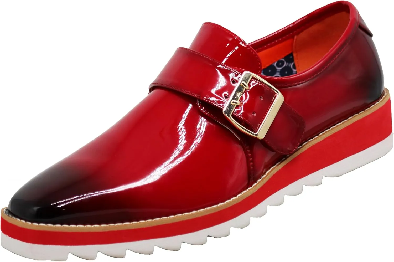 Enzo Romeo FREL Men's Patent Monk Strap Buckle Slip On Loafer Dress Shoes