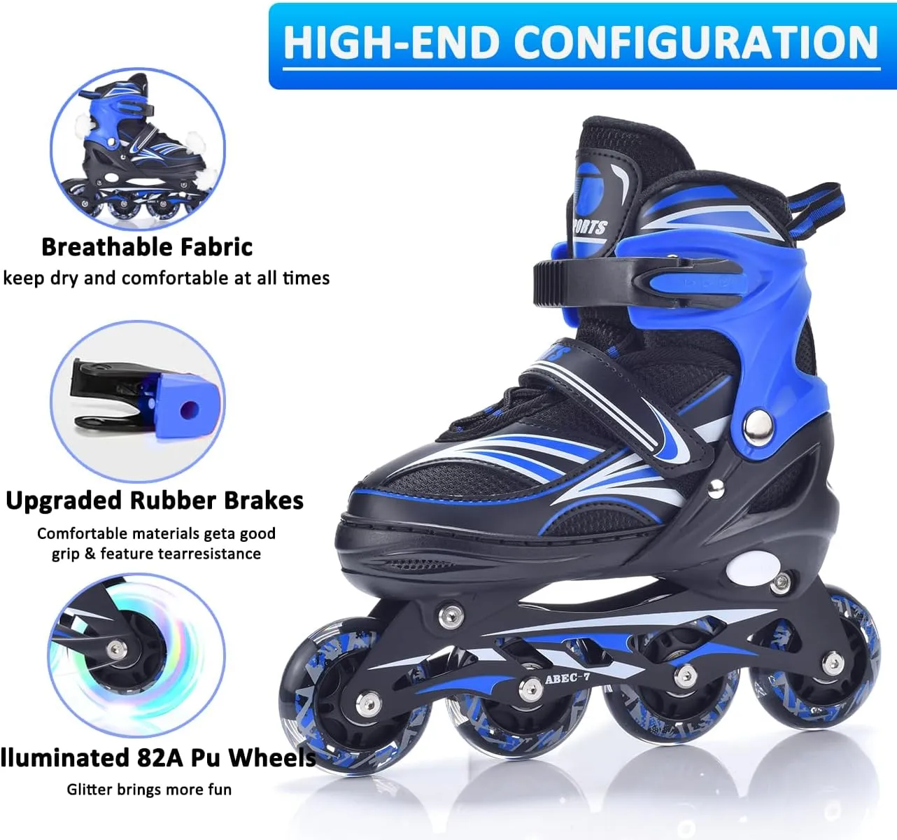 ERNAN Inline Roller Skates,Adjustable Inline Skate for Kids and Adults with Full Light Up Wheels,Outdoor Roller Blades for Boys and Girls, Men and Women