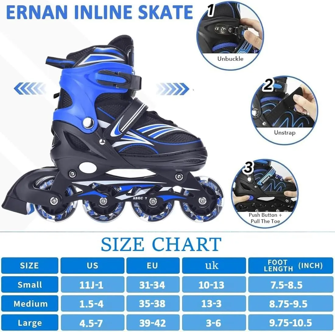 ERNAN Inline Roller Skates,Adjustable Inline Skate for Kids and Adults with Full Light Up Wheels,Outdoor Roller Skate for Boys and Girls, Men and Women