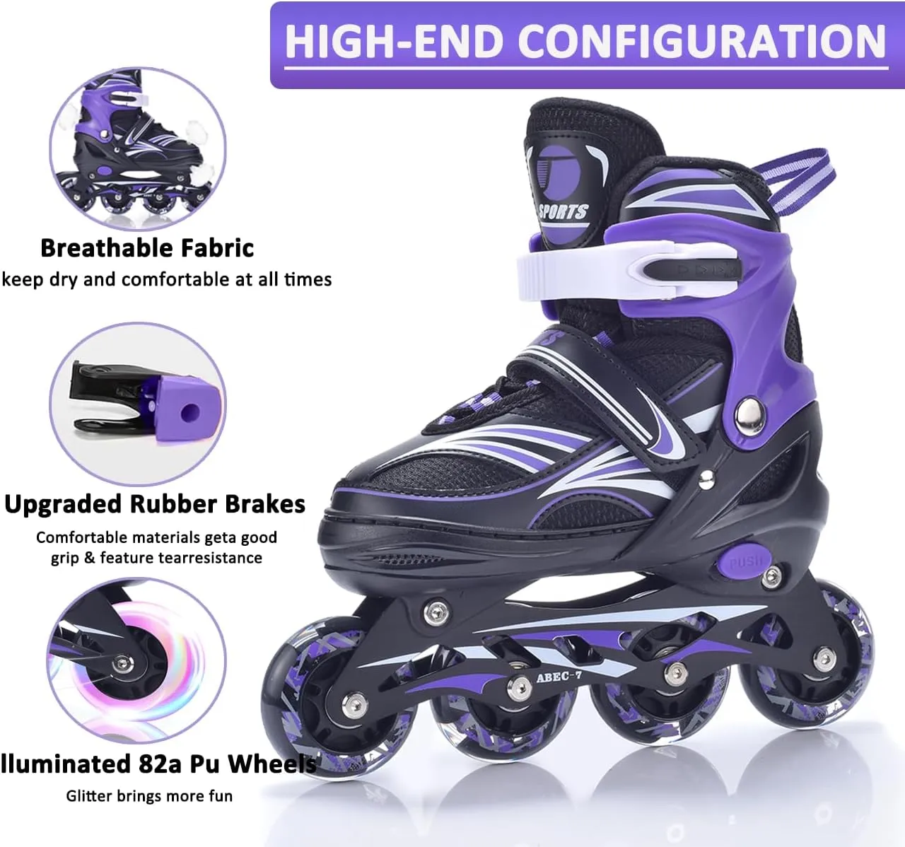 ERNAN Inline Roller Skates,Adjustable Inline Skate for Kids and Adults with Full Light Up Wheels,Outdoor Roller Skate for Boys and Girls, Men and Women