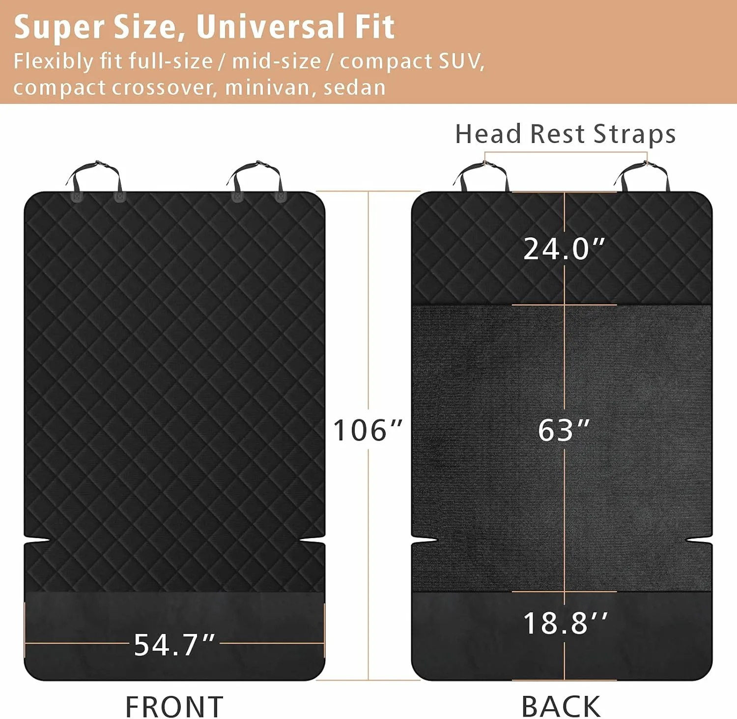 F-color SUV Cargo Liner for Dogs, Upgraded Extra Large Water Resistant Pet Cargo Cover Dog Seat Cover Mat for SUVs with Bumper Flap Protector, Non-Slip, Wear-Proof, Universal Fit, Black