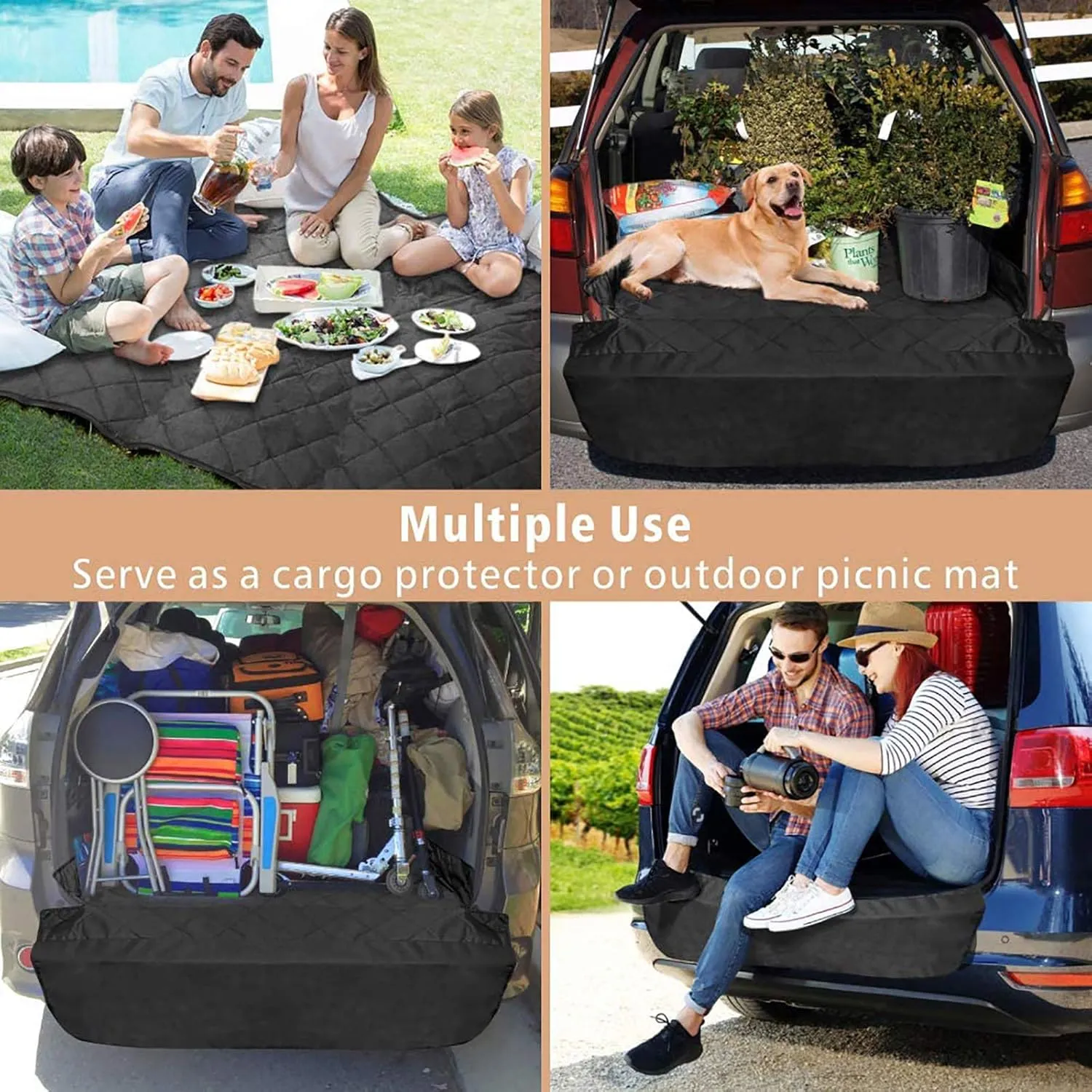 F-color SUV Cargo Liner for Dogs, Upgraded Extra Large Water Resistant Pet Cargo Cover Dog Seat Cover Mat for SUVs with Bumper Flap Protector, Non-Slip, Wear-Proof, Universal Fit, Black