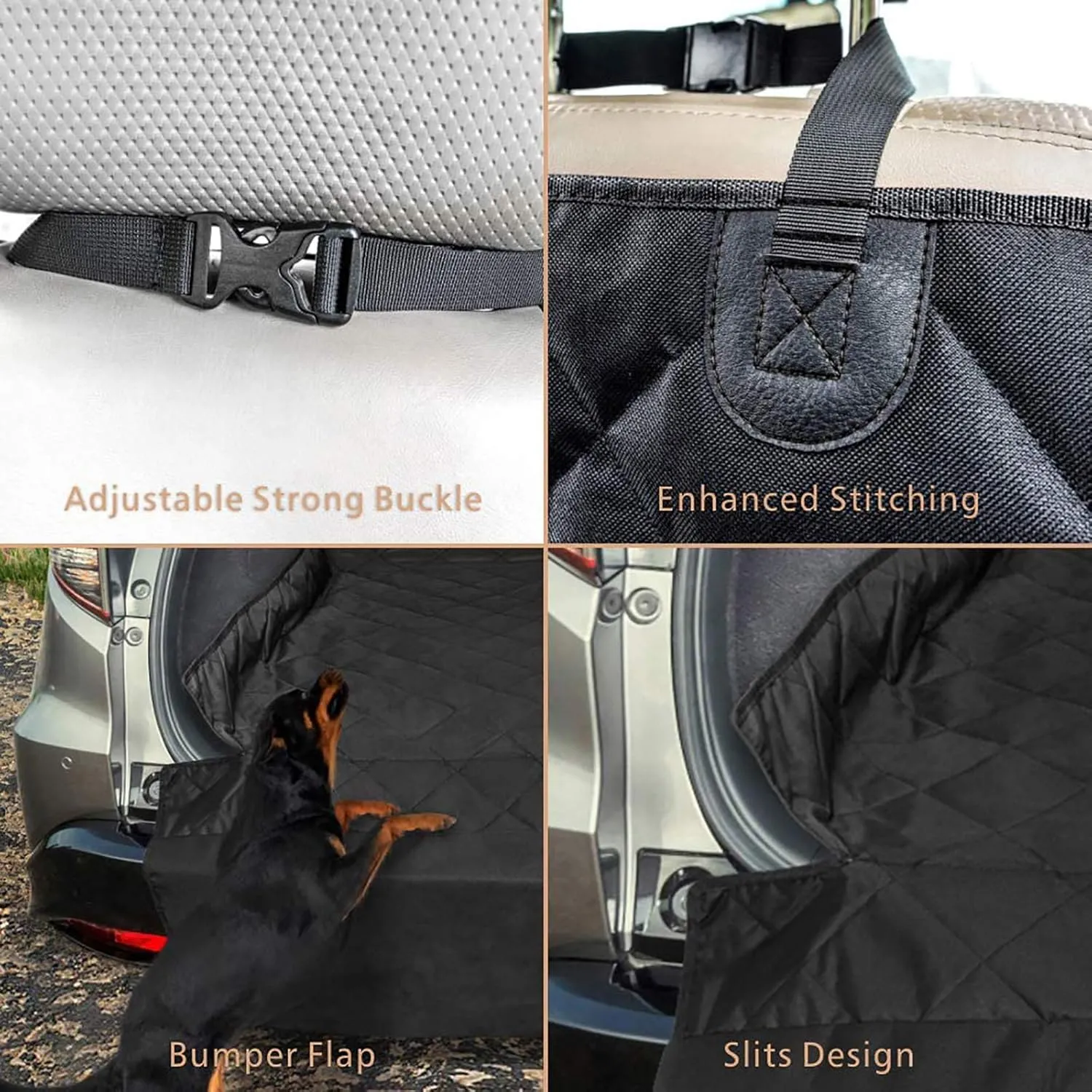 F-color SUV Cargo Liner for Dogs, Upgraded Extra Large Water Resistant Pet Cargo Cover Dog Seat Cover Mat for SUVs with Bumper Flap Protector, Non-Slip, Wear-Proof, Universal Fit, Black