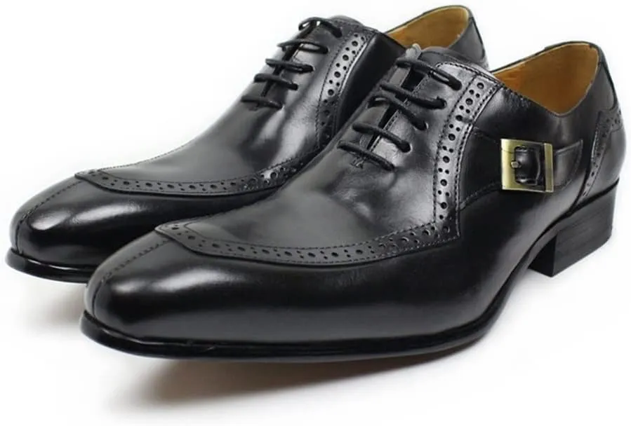 Fashion Shoes Oxford Shoes for Men Lace Up Split Toe Monk Strap Pointed Toe Cowhide Block Heel Resistant Non Slip Low Top Classic