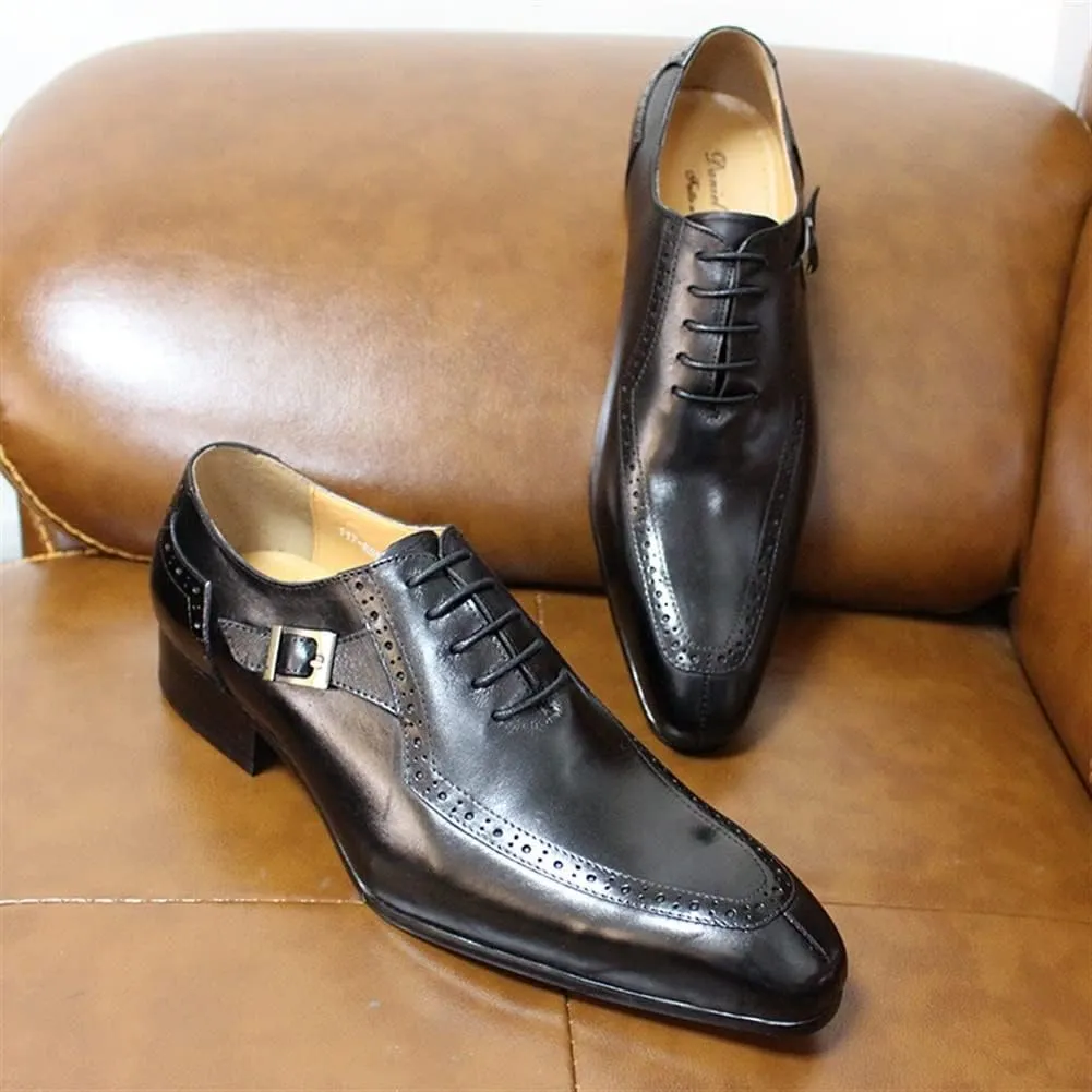 Fashion Shoes Oxford Shoes for Men Lace Up Split Toe Monk Strap Pointed Toe Cowhide Block Heel Resistant Non Slip Low Top Classic
