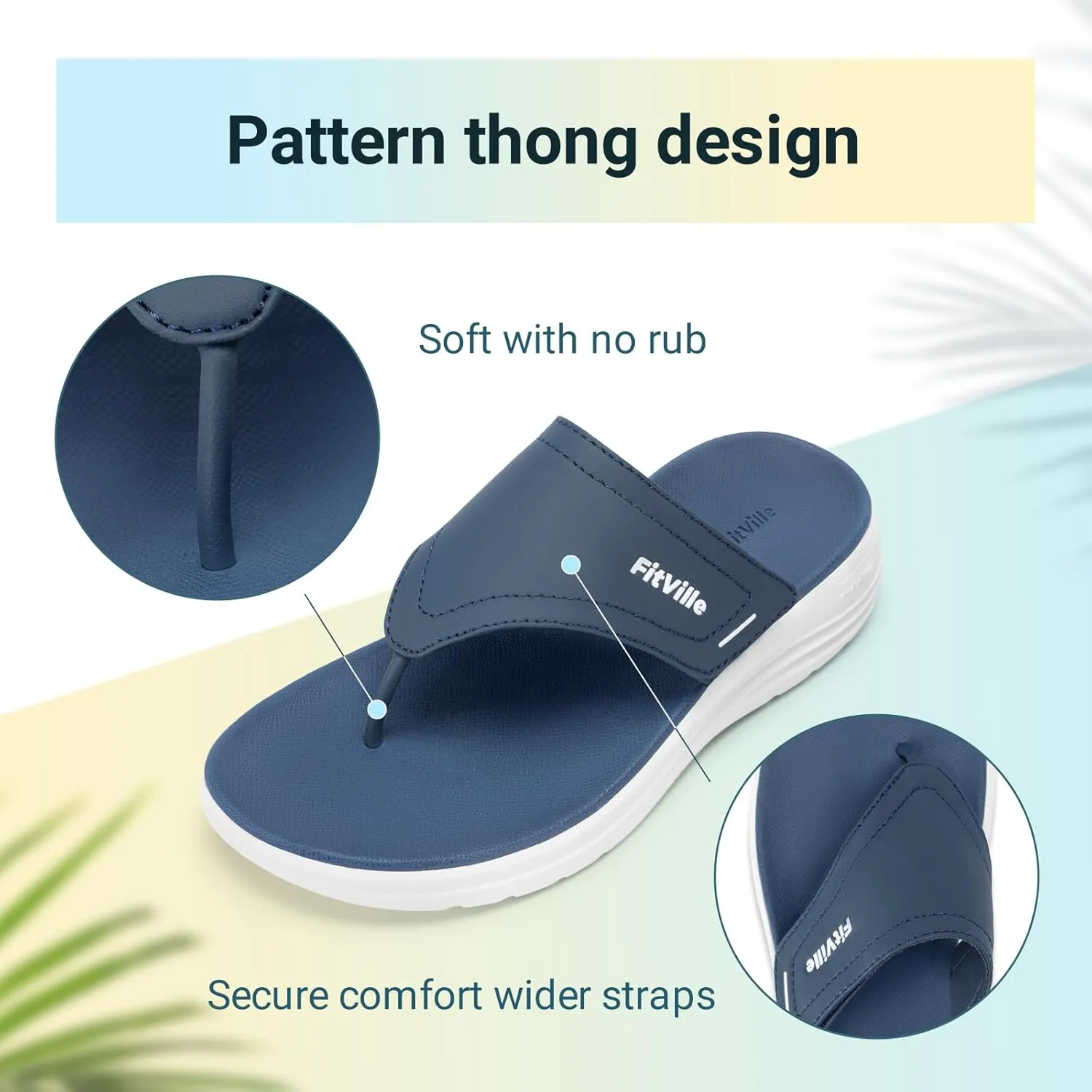 FitVille Wide Flip Flops for Women with Arch Support Wide Width Flip Flops for Women Beach Non Slip