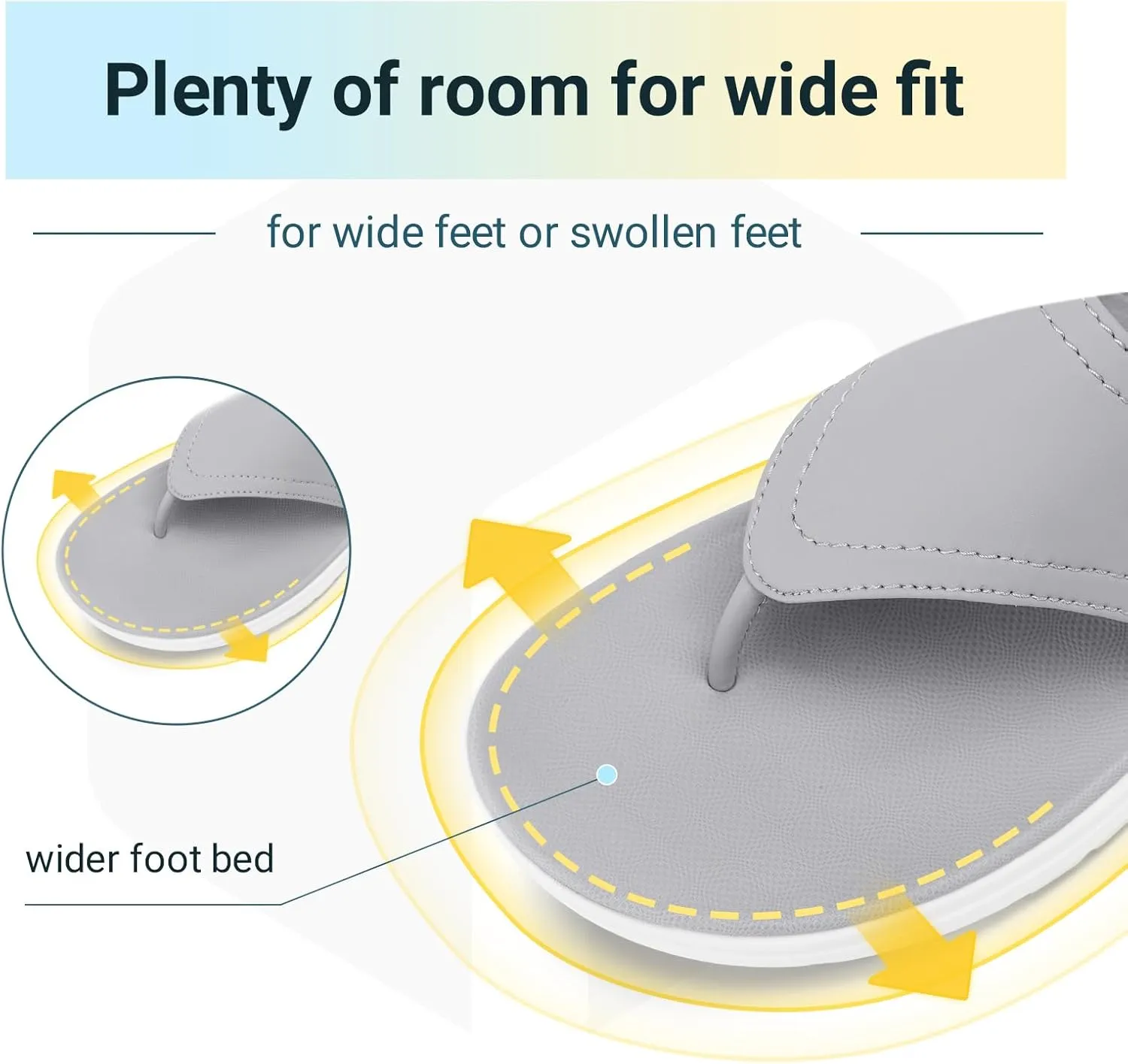 FitVille Wide Flip Flops for Women with Arch Support Wide Width Flip Flops for Women Beach Non Slip