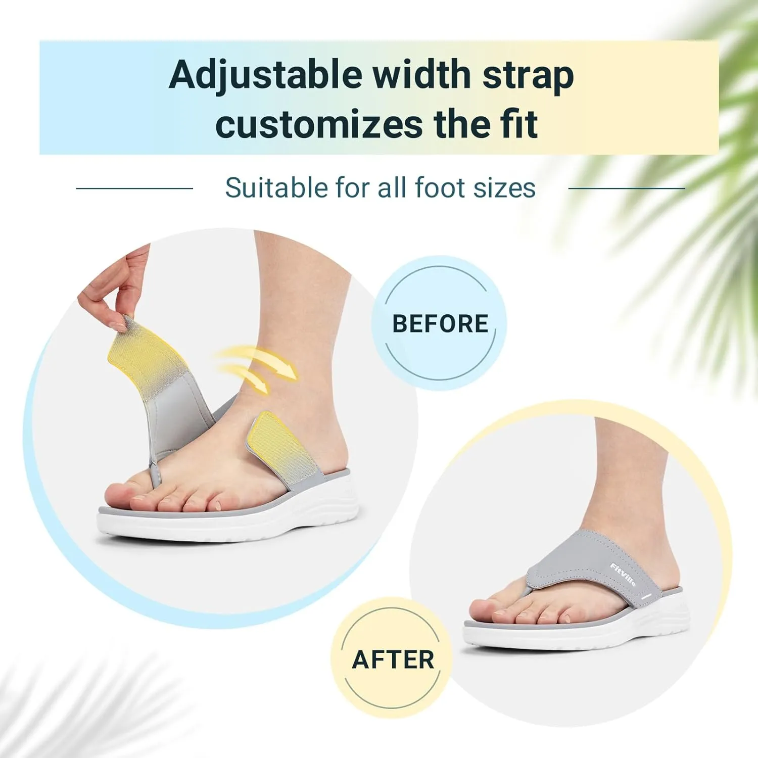 FitVille Wide Flip Flops for Women with Arch Support Wide Width Flip Flops for Women Beach Non Slip