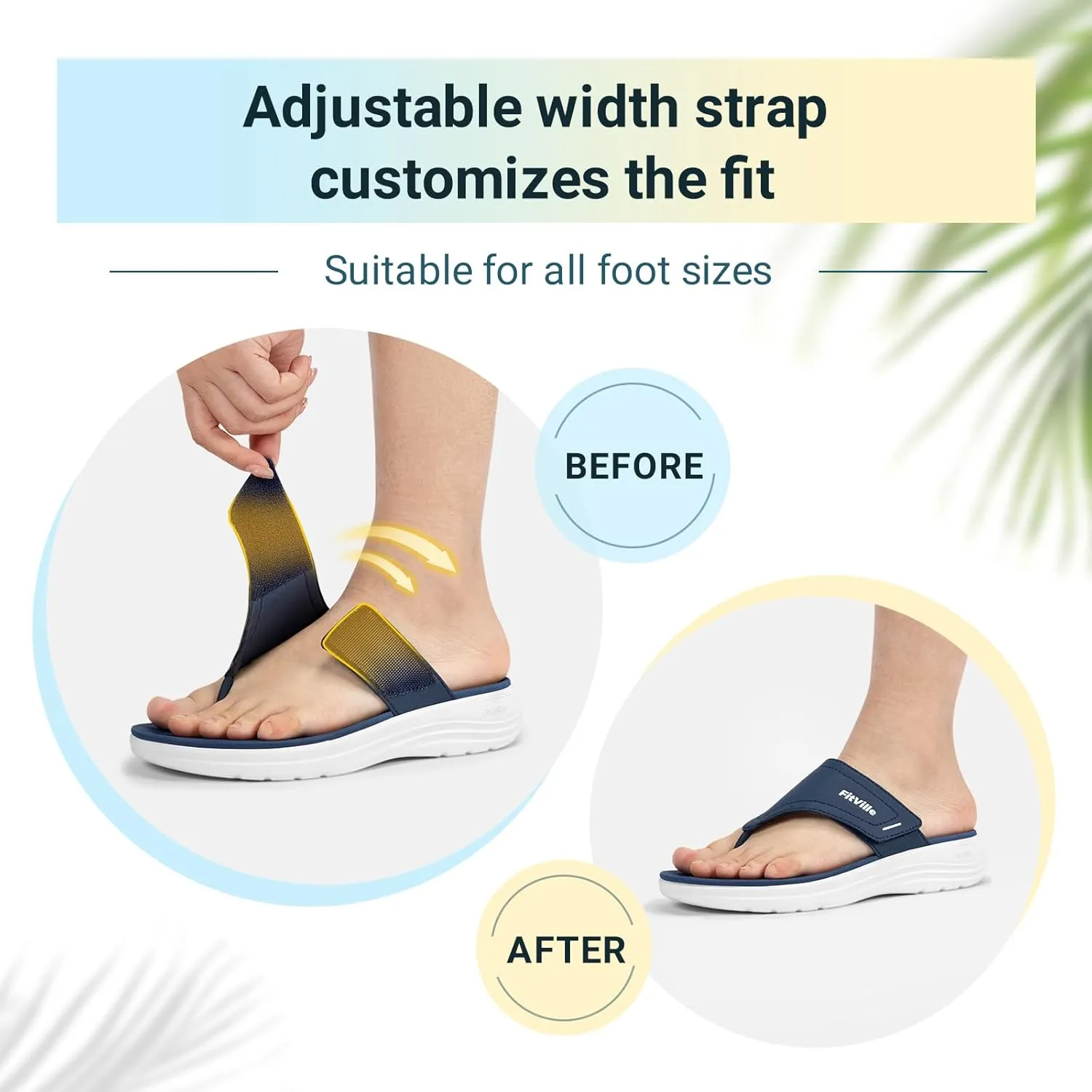 FitVille Wide Flip Flops for Women with Arch Support Wide Width Flip Flops for Women Beach Non Slip