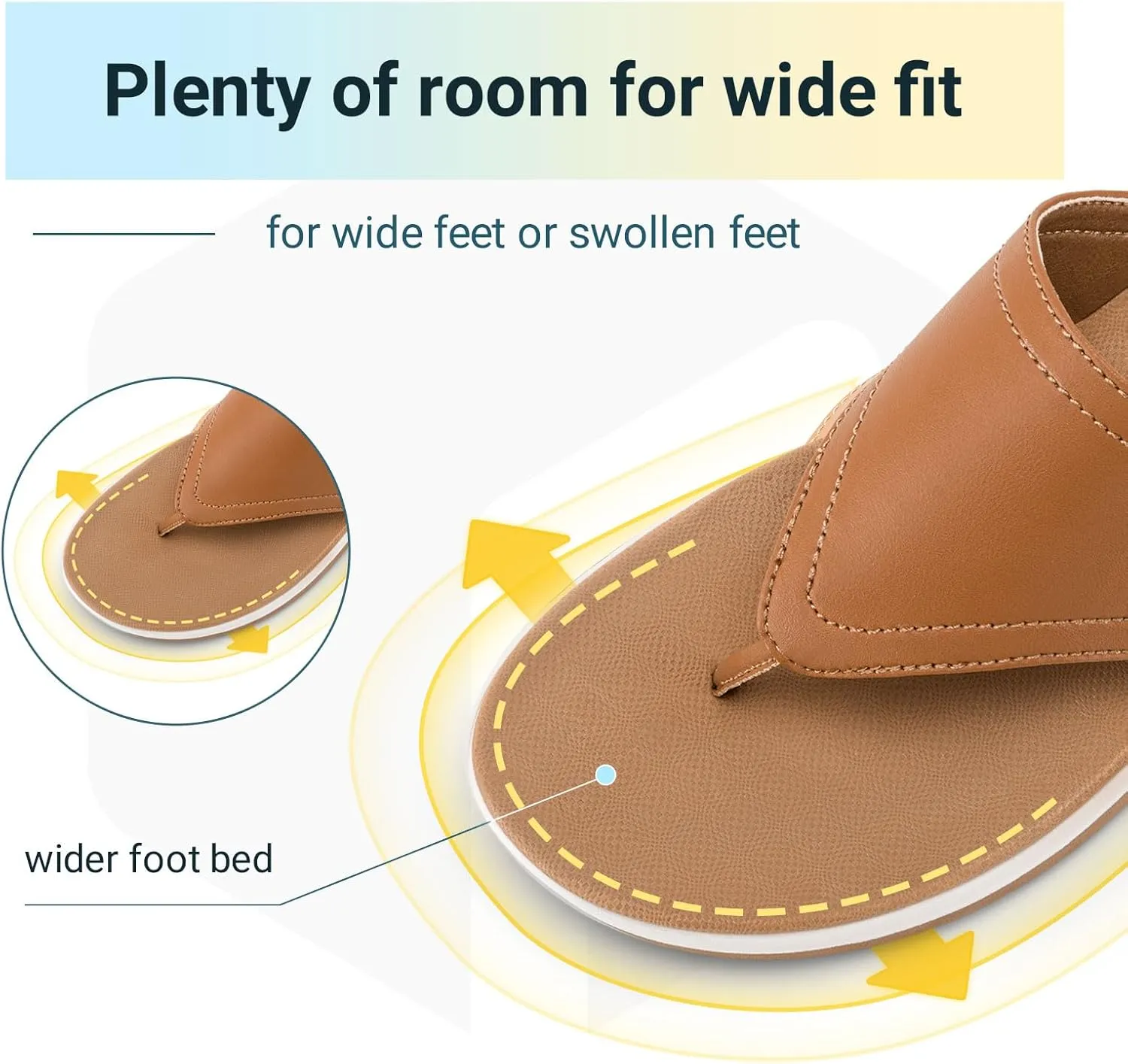 FitVille Wide Flip Flops for Women with Arch Support Wide Width Flip Flops for Women Beach Non Slip