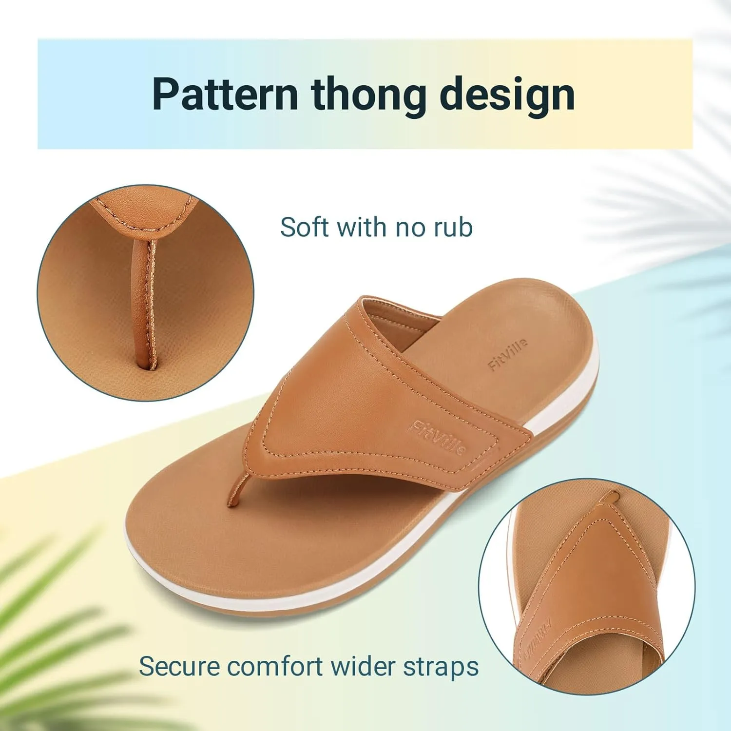FitVille Wide Flip Flops for Women with Arch Support Wide Width Flip Flops for Women Beach Non Slip