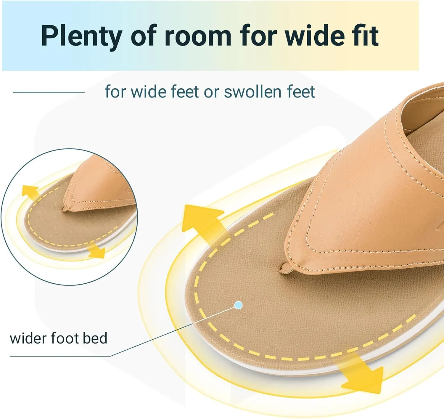FitVille Wide Flip Flops for Women with Arch Support Wide Width Flip Flops for Women Beach Non Slip