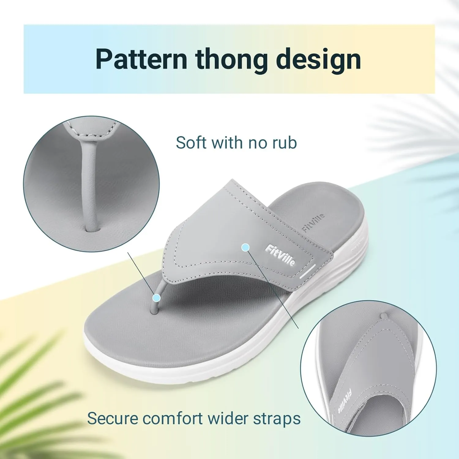 FitVille Wide Flip Flops for Women with Arch Support Wide Width Flip Flops for Women Beach Non Slip
