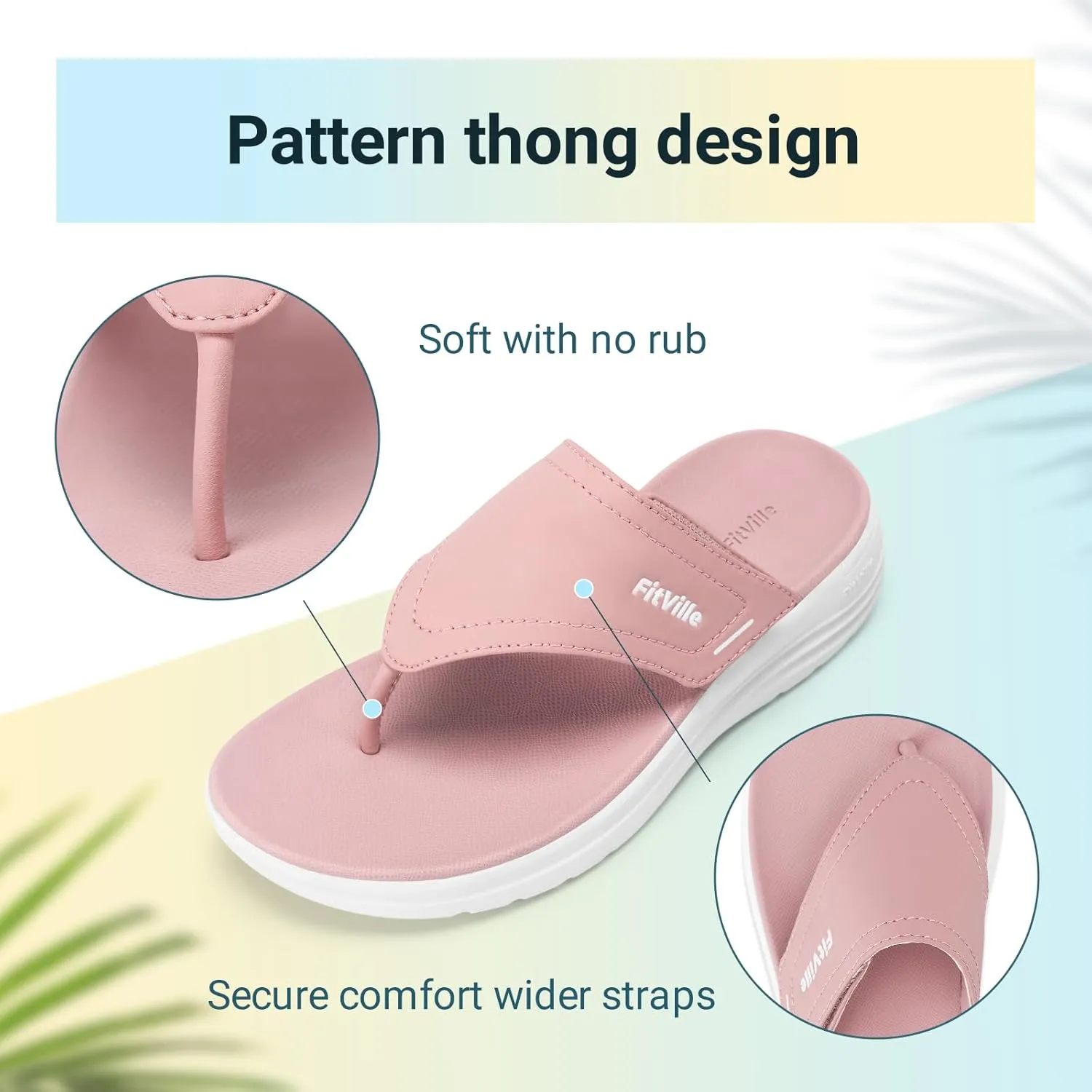 FitVille Wide Flip Flops for Women with Arch Support Wide Width Flip Flops for Women Beach Non Slip