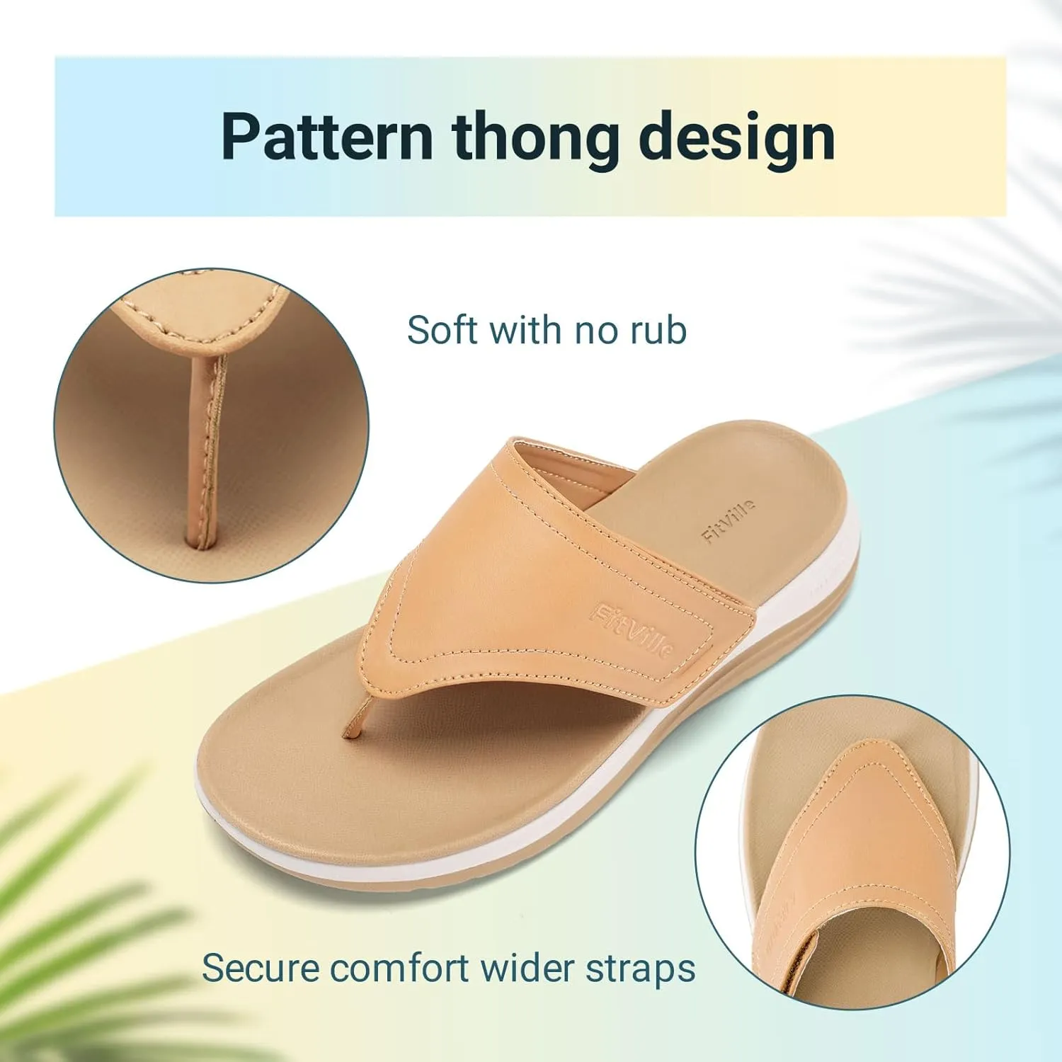 FitVille Wide Flip Flops for Women with Arch Support Wide Width Flip Flops for Women Beach Non Slip