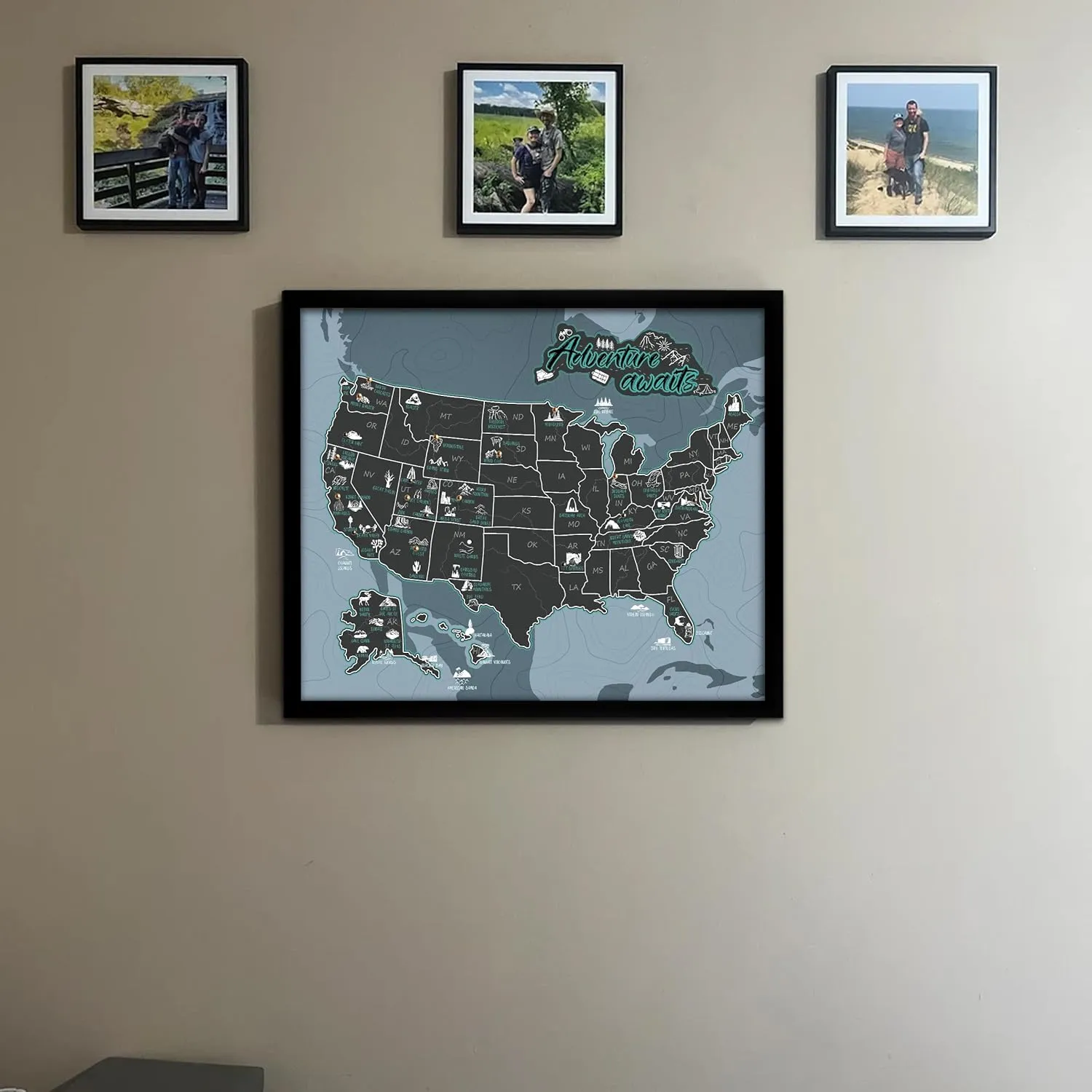 flinelife National Parks Map With Push pins, 12X10, National Park Map Tracker Checklist, Perfect for National Parks Lovers, Hiker, Couples and Families Gift