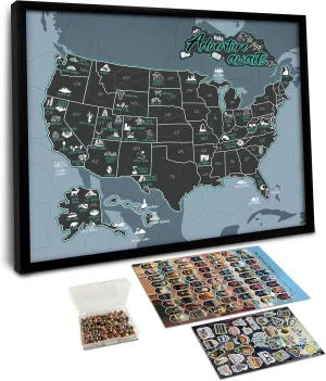 flinelife National Parks Map With Push pins, 12X10, National Park Map Tracker Checklist, Perfect for National Parks Lovers, Hiker, Couples and Families Gift