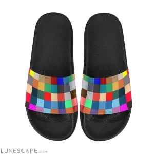 Flip-Flop Sandals, Multicolor Block Style Womens Slides