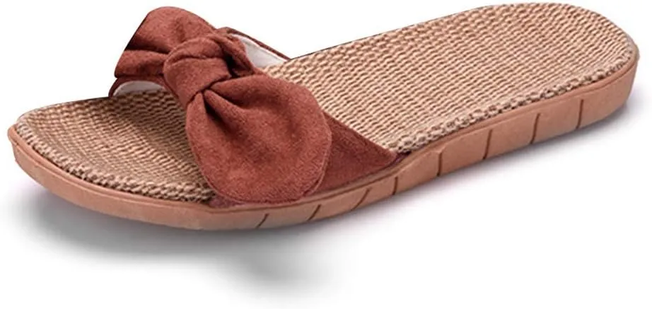 Flip Flops Women Slippers,Linen Flat,Lightweight Silent Straw Low Heels,Antiskid Sandals Slip for Couples,Sweet Beach,Brown,39