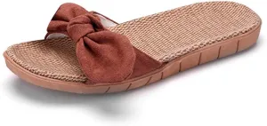 Flip Flops Women Slippers,Linen Flat,Lightweight Silent Straw Low Heels,Antiskid Sandals Slip for Couples,Sweet Beach,Brown,39