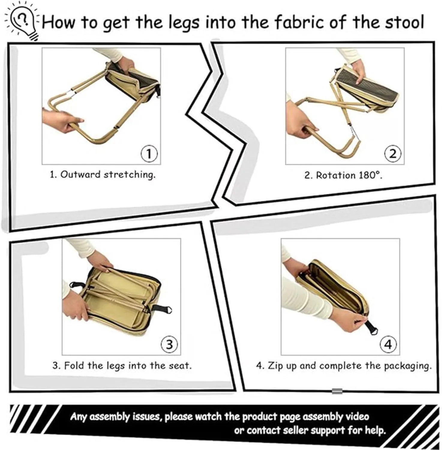 Foldable Backpack Stool, Mini Outdoor Camping Collapsible Stool, Small Fishing Chair, Portable Small Foldable Lightweight Hunting Seat, Folding Slacker Chairs for Fishing Travelling Picnics(Black,Larg