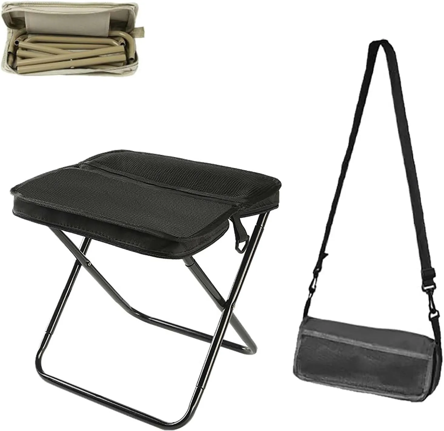 Foldable Backpack Stool, Mini Outdoor Camping Collapsible Stool, Small Fishing Chair, Portable Small Foldable Lightweight Hunting Seat, Folding Slacker Chairs for Fishing Travelling Picnics(Black,Larg