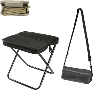 Foldable Backpack Stool, Mini Outdoor Camping Collapsible Stool, Small Fishing Chair, Portable Small Foldable Lightweight Hunting Seat, Folding Slacker Chairs for Fishing Travelling Picnics(Black,Larg