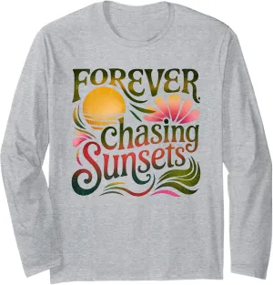 Forever Chasing Sunset Summer Shirt Retro Sun Beach Graphic Long Sleeve T-Shirt