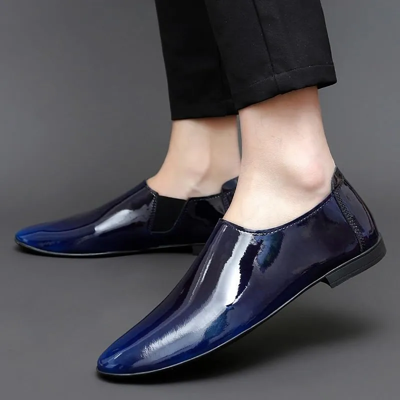Formal Oxford Shoes for Men Slip On Round Burnished Toe Faux Leather Oxford Shoes Rubber Sole Non Slip Resistant Casual