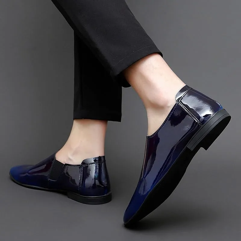 Formal Oxford Shoes for Men Slip On Round Burnished Toe Faux Leather Oxford Shoes Rubber Sole Non Slip Resistant Casual