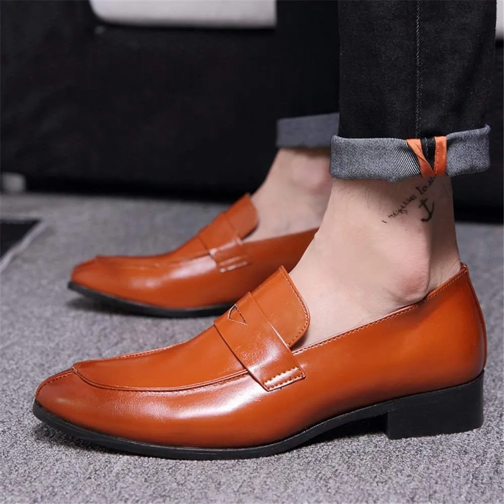 Formal Oxford Shoes for Men Slip On Round Split Toe Cowhide Block Heel Anti-Slip Low Top Non Slip Walking
