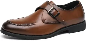 Formal Oxford Shoes for Men Slip On Round Toe PU Leather Monk Strap Apron Toe Block Heel Slip Resistant Low Top Non Slip Walking