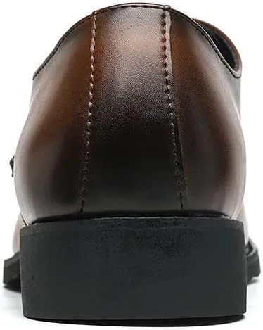Formal Oxford Shoes for Men Slip On Round Toe PU Leather Monk Strap Apron Toe Block Heel Slip Resistant Low Top Non Slip Walking