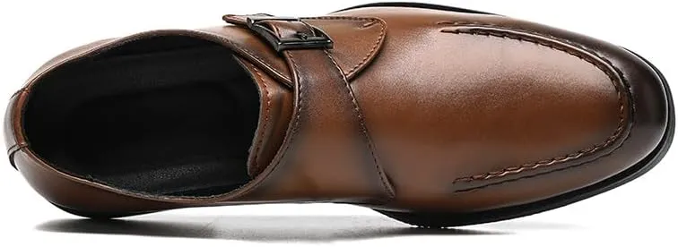 Formal Oxford Shoes for Men Slip On Round Toe PU Leather Monk Strap Apron Toe Block Heel Slip Resistant Low Top Non Slip Walking