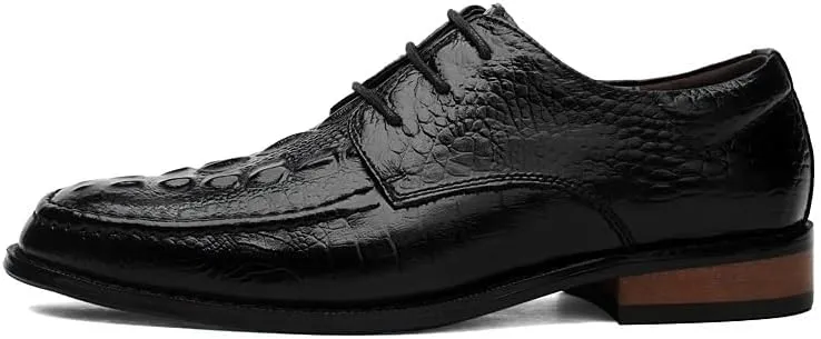 Formal Shoes Dress Oxford for Men Lace Up Round Burnished Toe Genuine Leather Crocodile Print Derby Shoes Non Slip Resistant Rubber Sole Anti-Slip