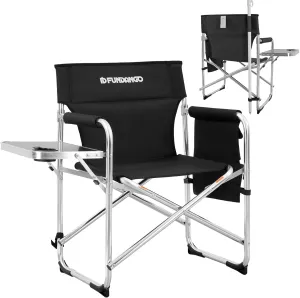 FUNDANGO Portable Lightweight Folding Camping Director Chair with Side Table Oversized Camp Chair Aluminum Fold Up Chair Outdoor Chairs for Picnic, Sports, BBQ, Fishing, Heavy Duty Holds up to 300lbs
